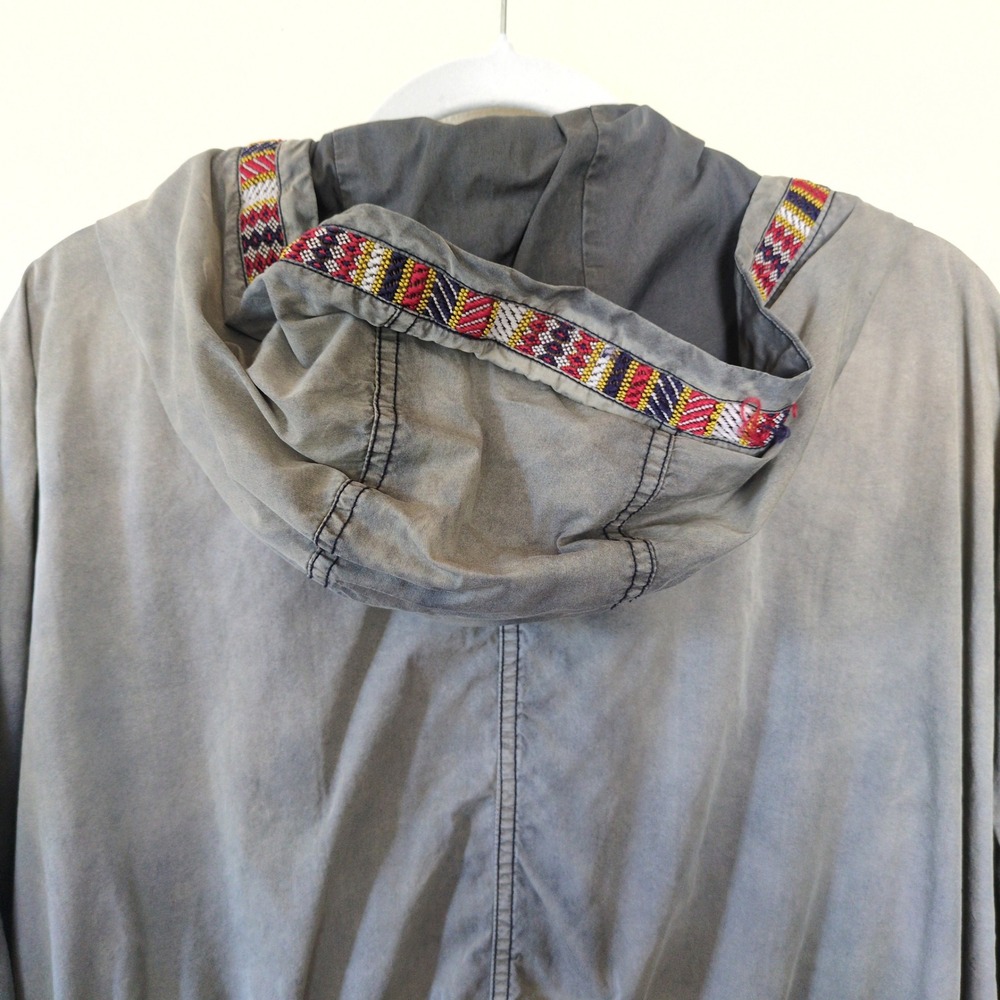 Free People Poplin Dolman Parka Jacket Green Gray Boho Utility Embroidered XS/S - Picture 12 of 14